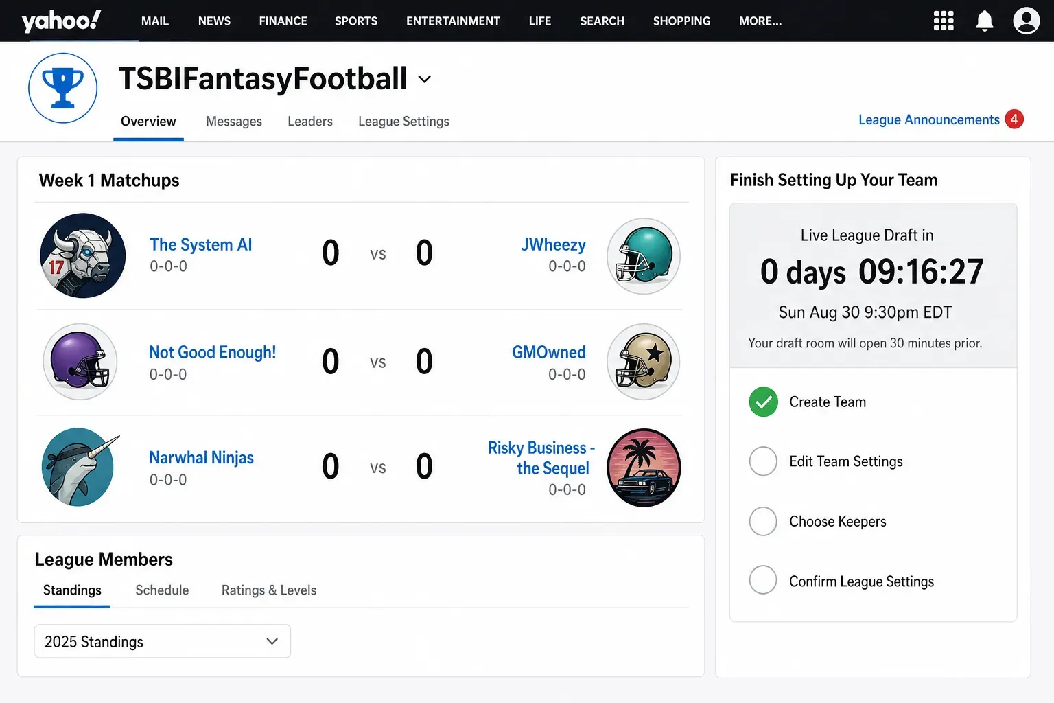 League home, draft tonight